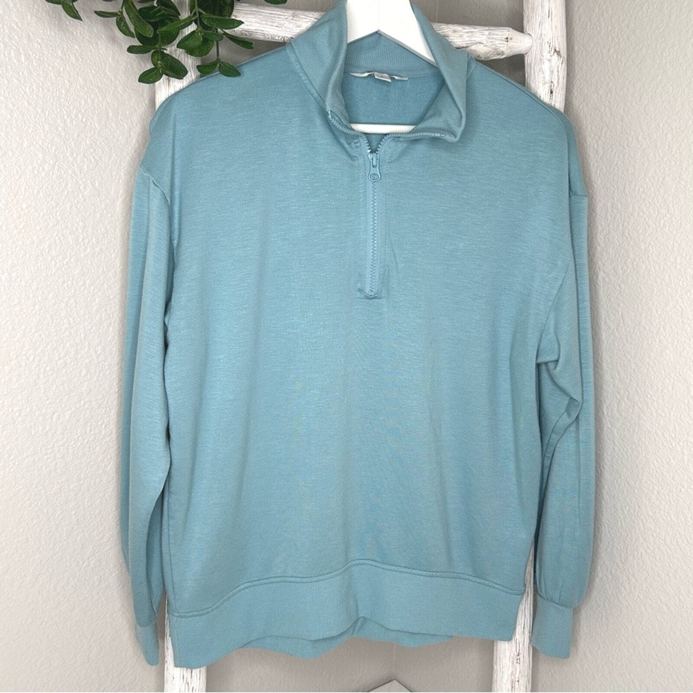 Three Dots‎ Quarter Zip Pullover Top Long Sleeve Relaxed Fit Small